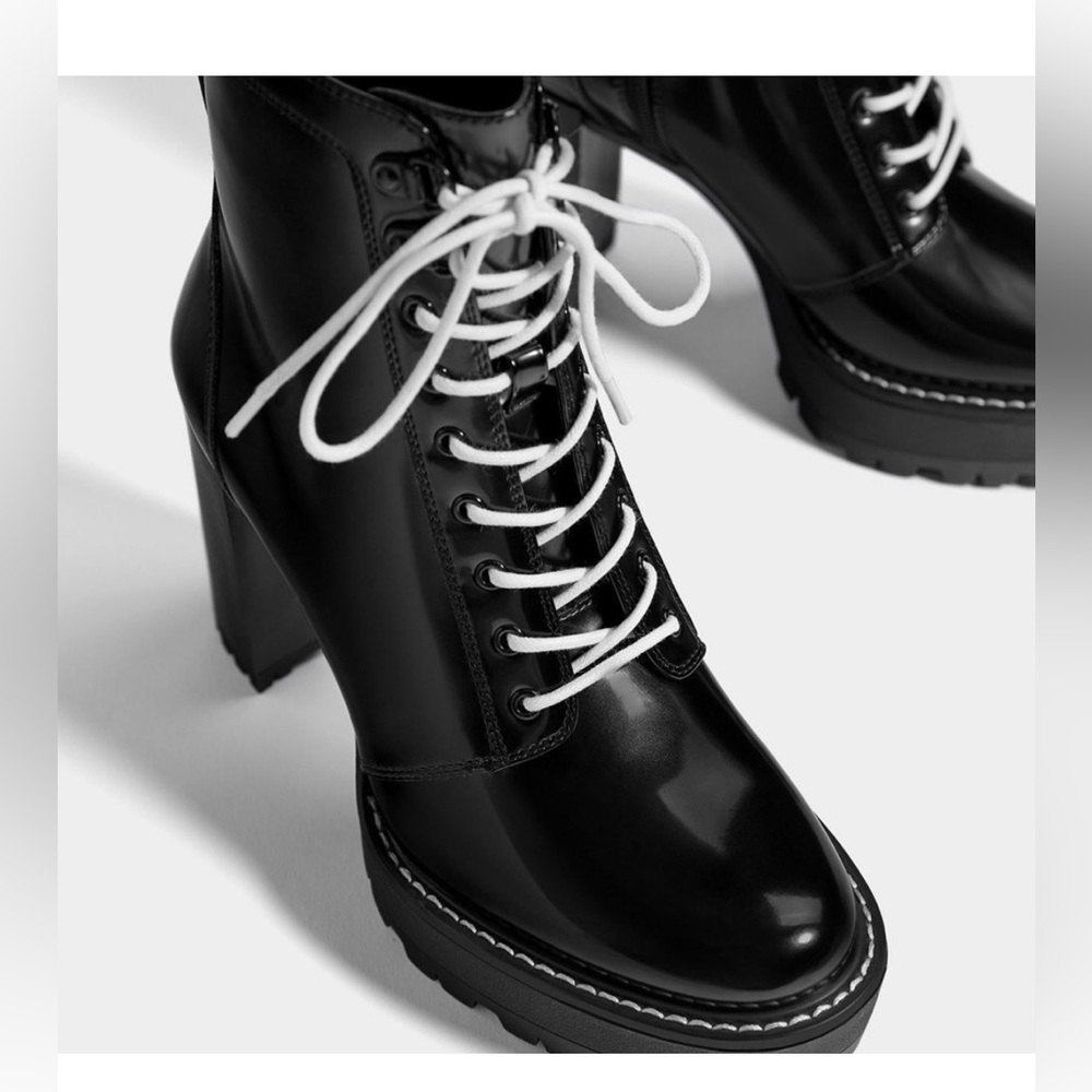 Bershka Black Ankle Heel Combat Boot (black or white lace up) NWOB